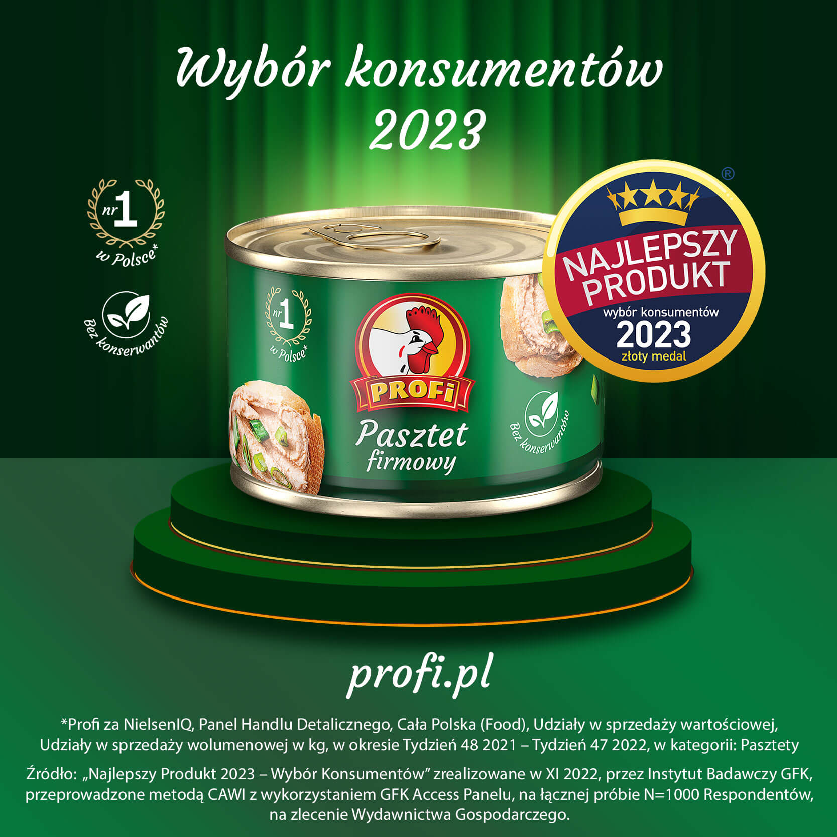 Mamy to! Linia pasztetów Profi w metalowej puszce 160 g z tytułem „Najlepszy Produkt - Wybór Konsumentów 2023”. 