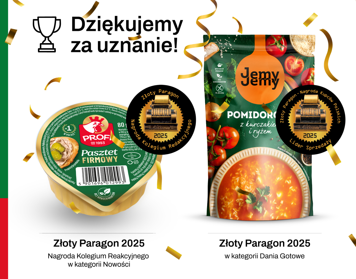 Produkty JemyJemy i Profi z nagrodami Złoty Paragon 2025!